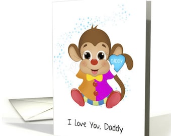 Father's day, Daddy's, Little Monkey With Blue Heart and Clown Costume card
