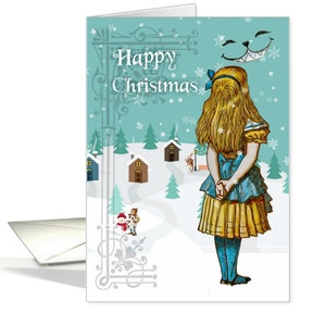 Alice nel paese delle meraviglie, Alice di inverno divertimento parlando con il gatto del Cheshire, A Fun Winter Wonderland Card