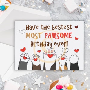 Pawsome Birthday Wishes Card un adorable conjunto de características de patas en esta tarjeta de felicitación de cumpleaños 'pawsome' 7x5
