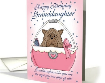 Granddaughter Birthday Card - Cute Puppy Purse Pet card, Puppy In A handbag