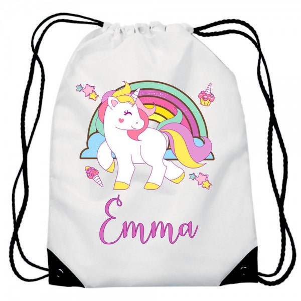 Unicorn | Personalized / Personalised Gym Bag / Backpack, Cute Unicorn Gym Bag Personalised for you... super cute - blue strings only