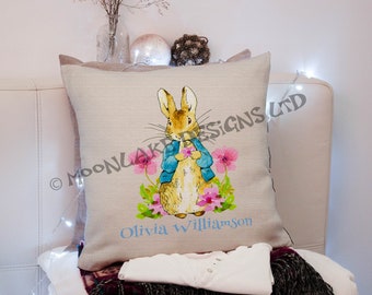 Personalised Petter Rabbit Floral Beatrix Potter Cushion Cover