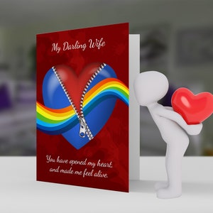 Esposa, Lesbiana, Tarjeta del Día de San Valentín con corazón de cremallera y arco iris