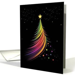 Sapin de Noël arc-en-ciel de style moderne avec arc-en-ciel et ornements Carte gay avec enveloppe 5 x 7 cartes pro