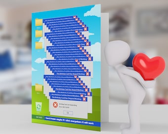Humorous computer not working, birthday card, Annoying Computer Pop Up Screen Fun Card, 5x7 pro card stock and envelope