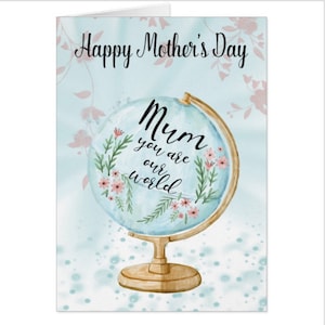 Mama, Mama Mutter-Tageskarte mit Blumen Aquarell Globus, Mama sind unsere Welt