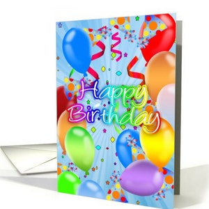 Cartão de aniversário, cartão de aniversário com balão - cartão de balões de feliz aniversário