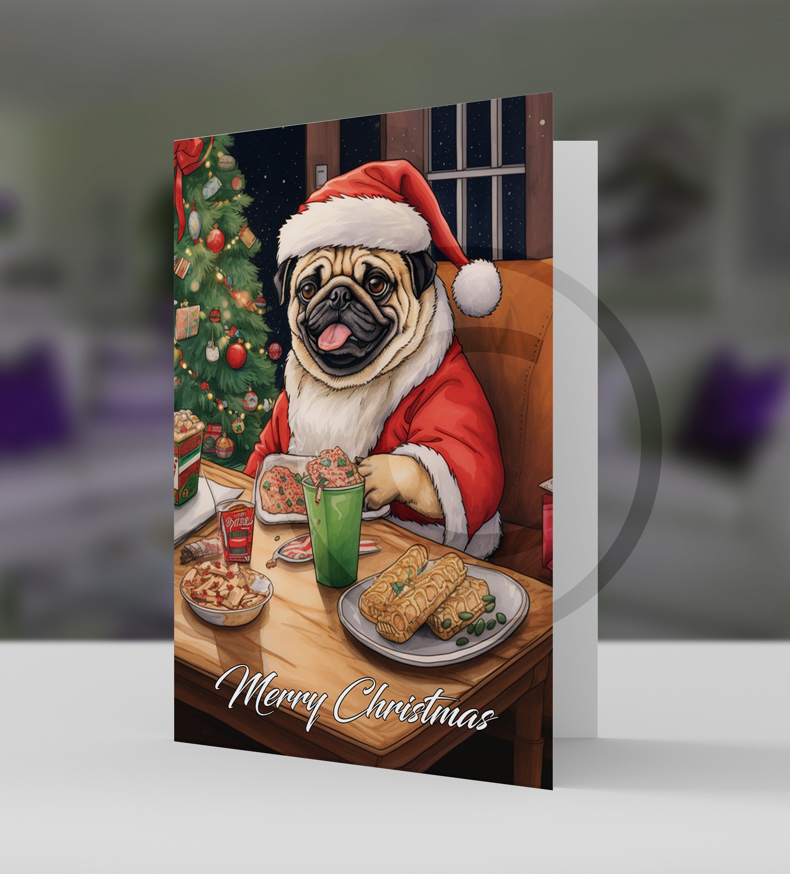 Pug Christmas Greeting Card, Christmas Dog - 5x7 Pro Card Stock and ...