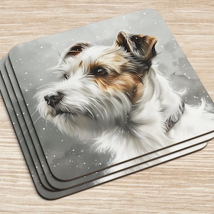 Jack Russell Terrier Dog on Grey, Set di 4 o singoli sottobicchieri artistici / Regalo per la casa / Articoli per la casa / Sottobicchieri / Regalo