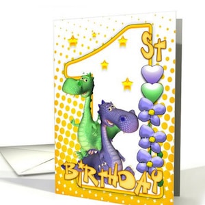 Gemelli gemelli prima cartolina di compleanno - draghi svegli Card, carta di compleanno del drago, 1 ° compleanno, 1st Birthday Card