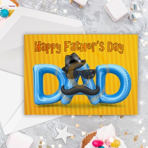 Tarjeta de felicitación del Día del Padre, estilo Balloon Dad con bigote