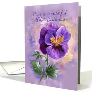 100e anniversaire avec une belle pensée peinte sur un fond mélangé papier cartonné professionnel 5 x 7 et enveloppe