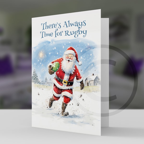 Father Christmas Rugby Fan Greeting Card with Envelope 5x7 pro card stock
