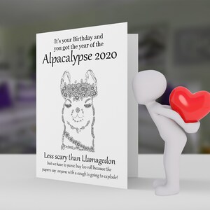 Lama Geburtstagskarte Alpakalypse und Lama, Isolation Humor, 5 x 7 Grußkarte und Umschlag