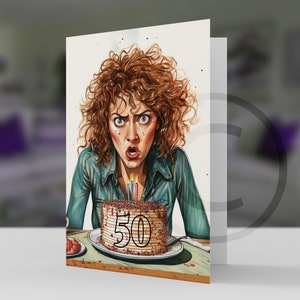 50th Birthday Schockierte Frau, Lustige Geburtstagskarte - 5x7 pro Kartenvorrat und Umschlag