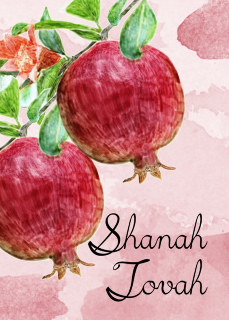 Shanah Tovah Painted Watercolor Pomegranate Print card