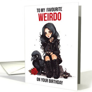 Biglietto di compleanno gotico femminile con corvo carino e rosa Goth Cupcake Weirdo - 5x7 con busta