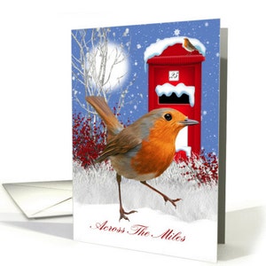 Robin, carte de Noël Robin, traditionnels à travers les Miles Robin et carte de boîte Mail