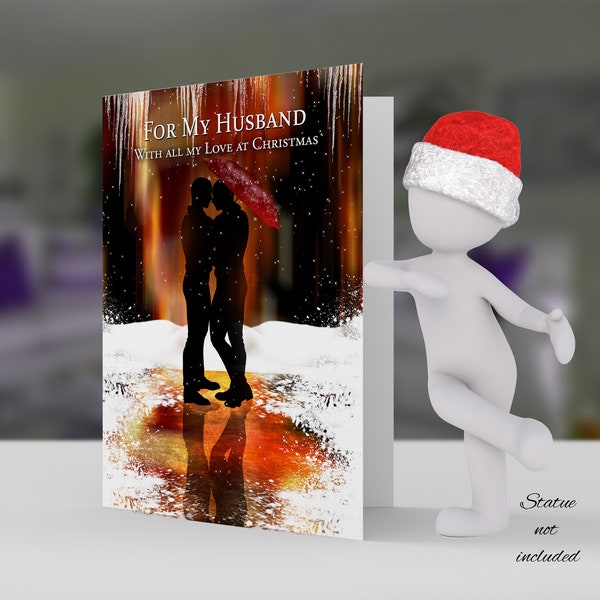Gay Husband Holiday Card With Couple Kissing In The Snow