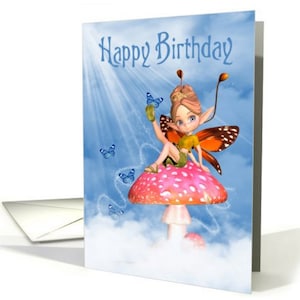 Cumpleaños - Hada Bonita en una tarjeta de champiñones, Hermana, Hija, Nieta, Niza, Ahijada, 5x7