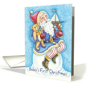 Baby&#39;s First Christmas Card With Cute Santa And Toys card - Cute baby&#39;s 1st Christmas