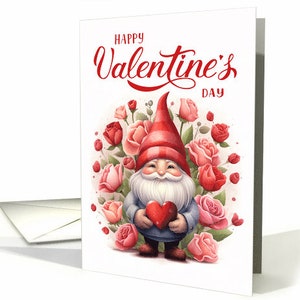 Biglietto di buon San Valentino con gnomo con rose - 5x7 con busta