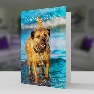 Border Terrier Oil Painted Print Happy Birthday 7x5 pro kaart voorraad en envelop