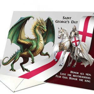 St. George's Day Gruß mit St. George und dem Drachen - 20x15 mit Umschlag