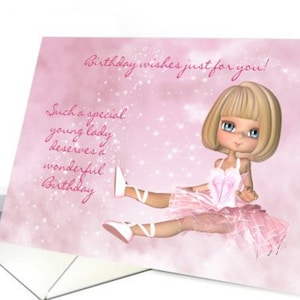 Ballerina Birthday Greeting Card, The cutest Ballet Dancer In Glorious Pinks, a true fantasy dance card