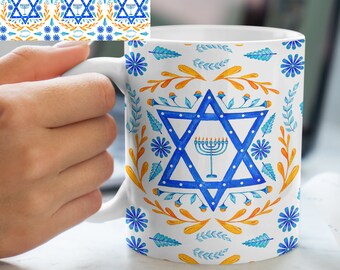 Hanukkah Chanukah Gift Mug, Ceramic 100oz Hanukkah Menorah Mug