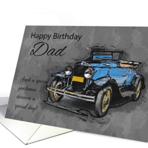 Carte d’anniversaire avec impression de voiture bleue carte Vintage classique, aquarelle et croquis