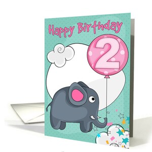 Birthday Card with Elephant 2nd + , Can be personalized  - you can add name number and family relation