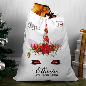 Unicorn. Santa Christmas Sack, Design 2 | Christmas Sack | Personalized | Personalised Christmas Sack |Santa Sacks Unicorn Head