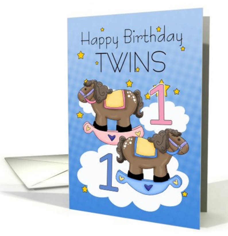 Twins First Birthday Card Two Little Ponies Card Little Etsy UK