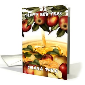 Roch Hachana | de voeux avec des pommes | Carte Shana Tova | Papier cartonné professionnel 5 x 7 pommes et miel