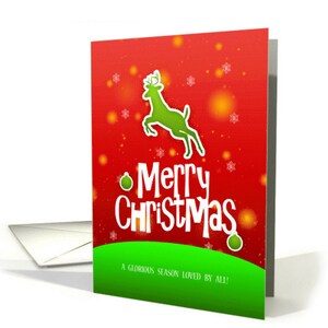 Reindeer, Merry Christmas, In Traditional Colours, Of Red And Green, Christmas Card