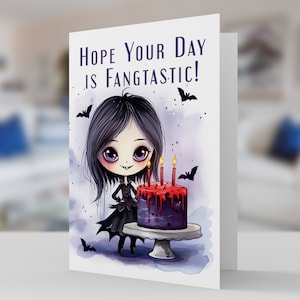 Halloween-Geburtstag mit Vampir-Mädchen und Geburtstagskuchen-Grußkarte mit Umschlag 5x7 pro Karte Vorrat