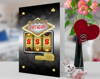 Birthday Greeting Card Casino Theme With Slots And Coins card