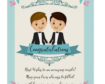 Wedding Congratulations - Two Grooms | Gay Wedding card | Blue and cream wedding card