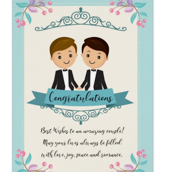 Wedding Congratulations - Two Grooms | Gay Wedding card | Blue and cream wedding card