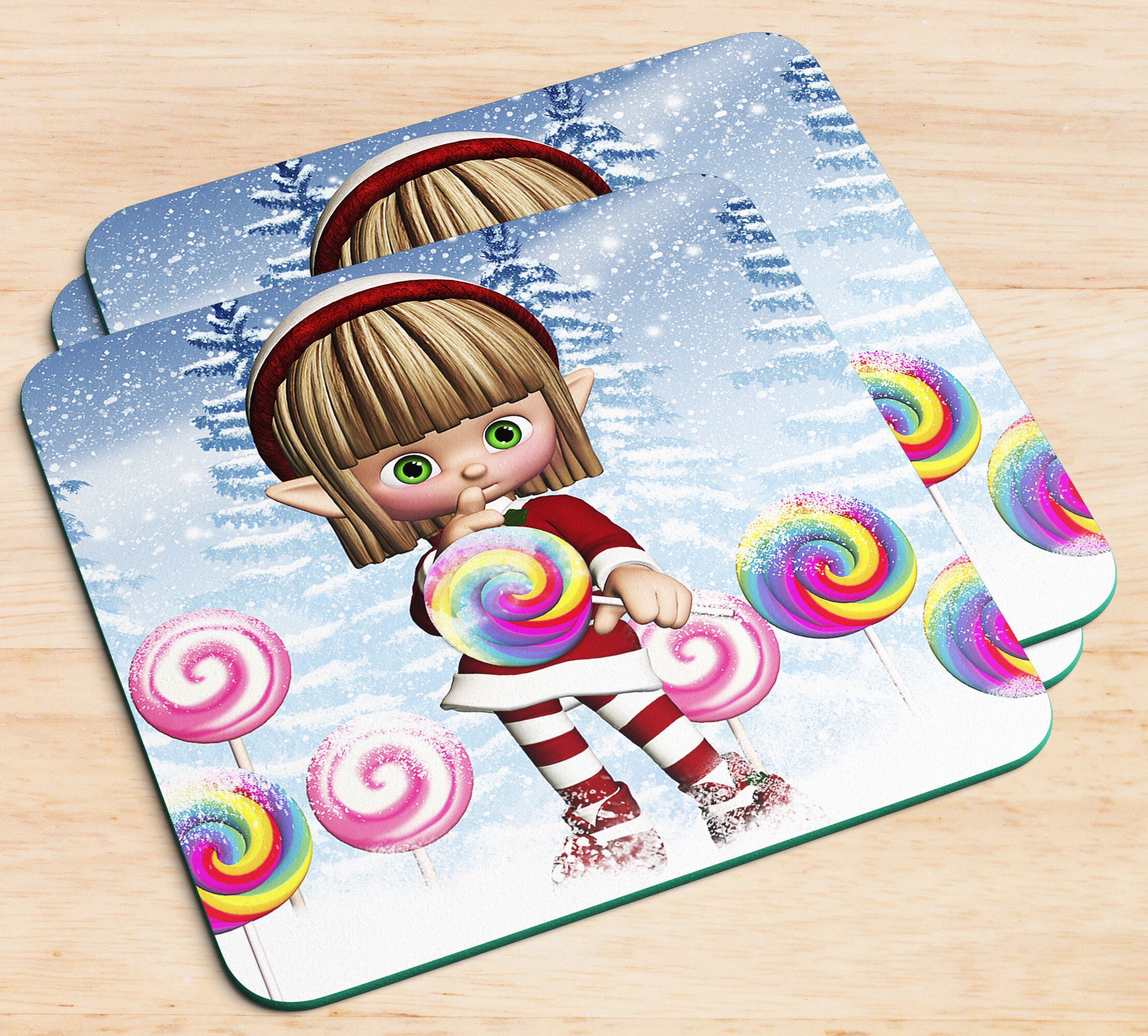 Elf With lolly pops | Christmas Coaster| Home Gift | Home ware | Unique Badger art | Coasters | New Home | Gift, single available