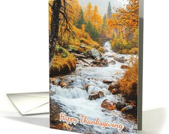 Thanksgiving Stream and Mini Waterfall River Running from the Mountain card 5x7 Pro Card Stock and Envelope