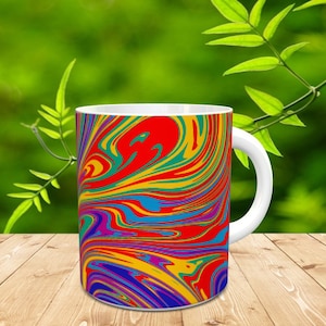 Rainbow Marble Mug,  marble effect gift mug, stylish abstract