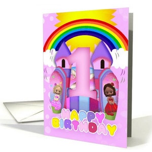 Château gonflable, carte d'anniversaire, de 1 à 8 ans, une carte amusante et colorée pour ceux qui aiment les châteaux gonflables 5 x 7.