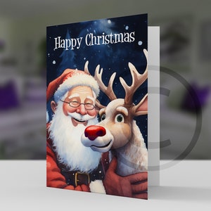 Carte de voeux Père Noël et renne avec enveloppe Papier cartonné pro 5 x 7