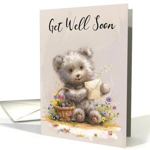 Gute Besserung Teddybär mit Umschlag und Wildblumen Karte 5x7 Pro Karton und Umschlag