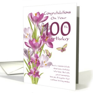 Crocus en vlinder verjaardag wenskaart, met mooie woorden, met envelop, kwaliteit wenskaart 5x7
