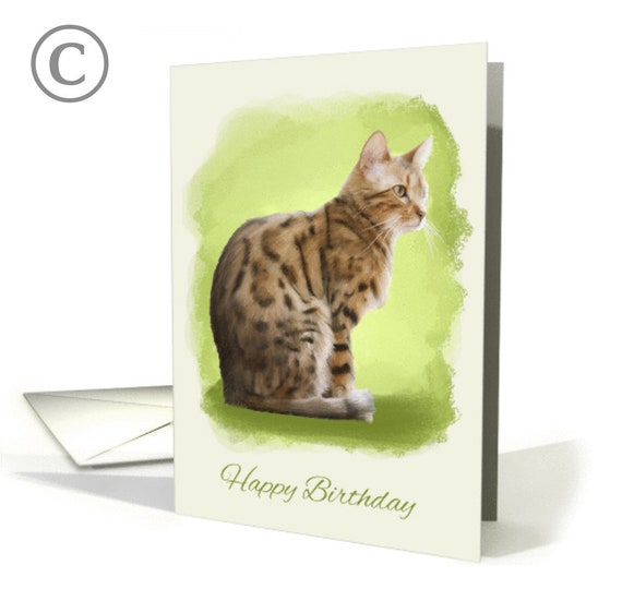 Chat Bengal Carte De Voeux Joyeux Anniversaire Avec Peint Etsy Canada