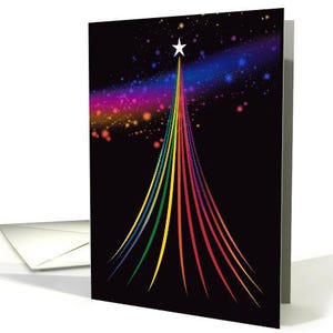 Sapin de Noël célébration arc-en-ciel de style moderne avec carte gay arc-en-ciel et enveloppe papier cartonné pro pro 5 x 7