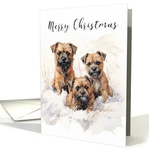 Papier cartonné pro 5 x 7 et enveloppe Joyeux Noël Border Terrier Dogs in the Snow